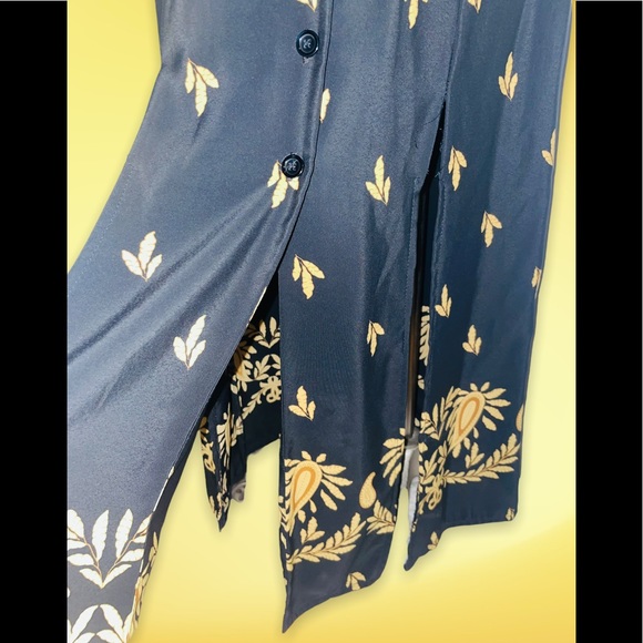 Studio I Black & Yellow Sleeveless Collared Floral Button Down Maxi Dress Vintag - Picture 7 of 8